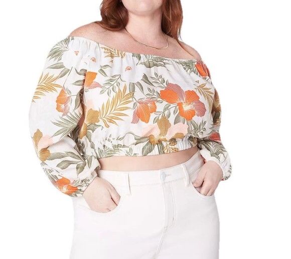 Lane Bryant Tops - Lane Bryant Linen Blend Tropical Off-The-Shoulder Top Cropped Size 22/24 Hawaii
